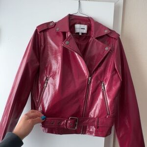 Burgundy leather jacket with belt